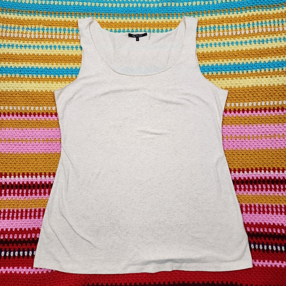 Nic+Zoe Women Sleeveless Top Blouse Round Neck Cream Cotton Spandex Size L